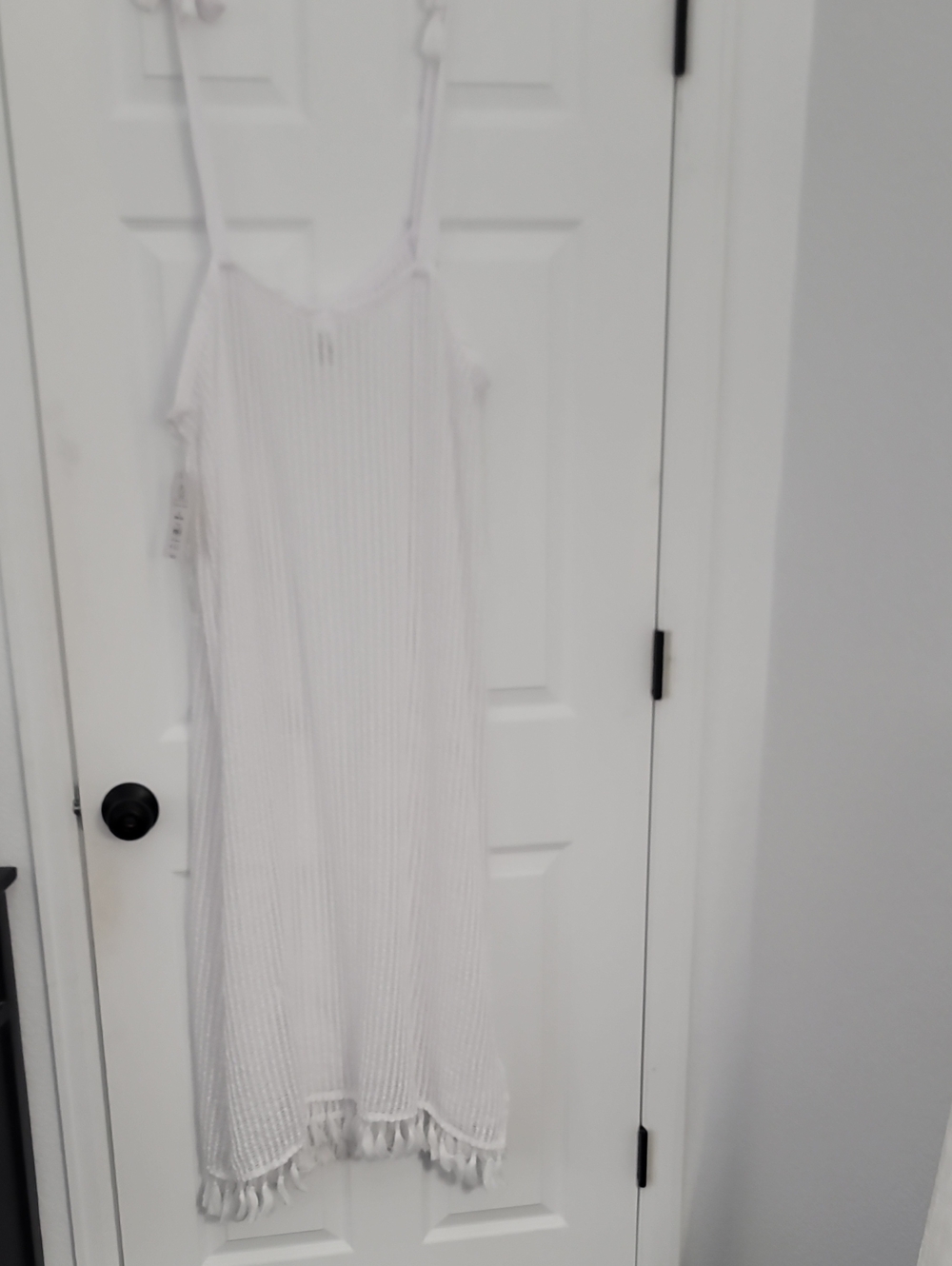 Time and Tru White Ribbed Slip with Tassel Hem